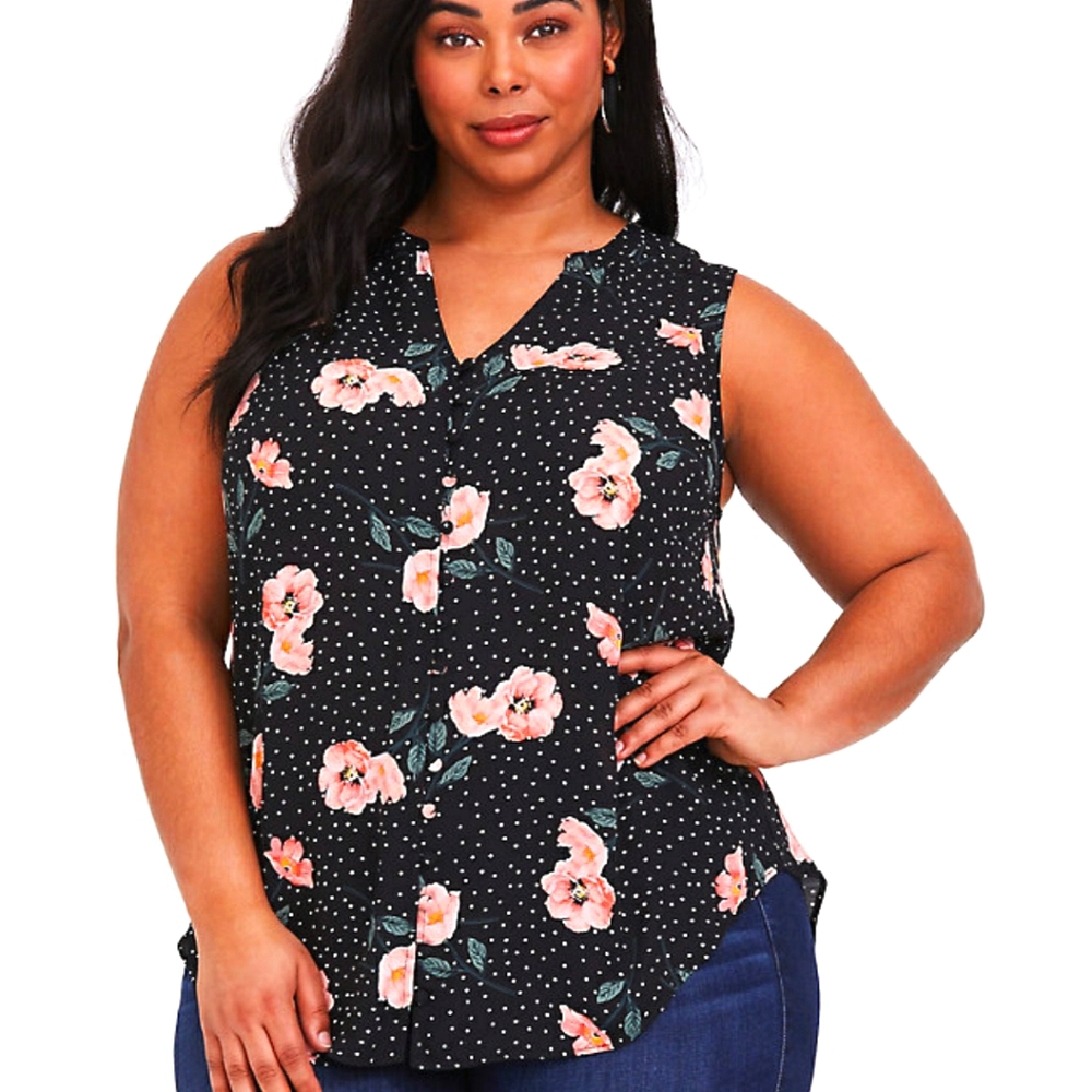 Torrid Harper Floral Polka Dot Blouse EUC